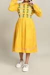 Shop_Samyukta Singhania_Yellow Embroidered Cotton Fit And Flare Dress For Girls _Online_at_Aza_Fashions