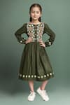 Buy_Petite Pomme_Green Cotton Embroidery Fit And Flare Dress_at_Aza_Fashions