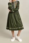 Petite Pomme_Green Cotton Embroidery Fit And Flare Dress_Online_at_Aza_Fashions