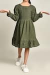 Shop_Samyukta Singhania_Green Fit And Flare Cotton Dress For Girls _Online_at_Aza_Fashions