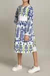 Petite Pomme_Blue Cotton Embroidery Floral Printed Fit And Flare Dress_Online_at_Aza_Fashions