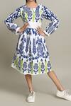 Buy_Petite Pomme_Blue Cotton Embroidery Floral Printed Fit And Flare Dress_Online_at_Aza_Fashions