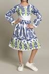 Shop_Petite Pomme_Blue Cotton Embroidery Floral Printed Fit And Flare Dress_Online_at_Aza_Fashions