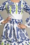 Petite Pomme_Blue Cotton Embroidery Floral Printed Fit And Flare Dress_at_Aza_Fashions