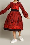 Petite Pomme_Red Cotton Fit And Flare Dress With Long Sleeves_Online_at_Aza_Fashions