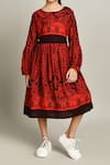 Shop_Petite Pomme_Red Cotton Fit And Flare Dress With Long Sleeves_Online_at_Aza_Fashions
