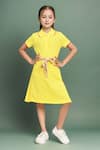 Buy_Petite Pomme_Yellow Cotton Girls Dress With Contrast Tie _at_Aza_Fashions