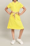 Petite Pomme_Yellow Cotton Girls Dress With Contrast Tie _at_Aza_Fashions