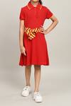 Buy_Petite Pomme_Red Cotton Girls Dress With Striped Belt _Online_at_Aza_Fashions