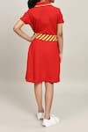 Shop_Petite Pomme_Red Cotton Girls Dress With Striped Belt _at_Aza_Fashions