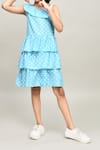 Petite Pomme_Blue Cotton Sleeveless One Shoulder Polka Dot Frock _at_Aza_Fashions