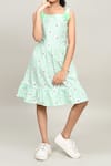 Petite Pomme_Green Cotton Embroidery Striped Floral Frock _at_Aza_Fashions