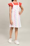 Petite Pomme_Coral Cotton And White Zigzag Dungarees Dress _Online_at_Aza_Fashions