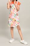 Shop_Samyukta Singhania_Orange Cotton Floral Print Pinafore Dress _Online_at_Aza_Fashions