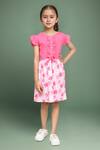 Buy_Petite Pomme_Pink Cotton Floral Print Knee-length Dress _at_Aza_Fashions