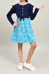 Shop_Petite Pomme_Blue Cotton Full Sleeves Navy And T Printed Dress _Online_at_Aza_Fashions