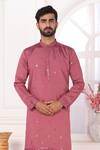 Shop_Arihant Rai Sinha_Wine Silk Embroidery Straight Kurta Set _Online_at_Aza_Fashions