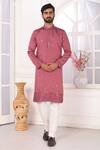 Buy_Arihant Rai Sinha_Wine Silk Embroidery Straight Kurta Set _at_Aza_Fashions
