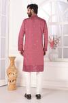 Shop_Arihant Rai Sinha_Wine Silk Embroidery Straight Kurta Set _at_Aza_Fashions