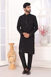 Buy_Arihant Rai Sinha_Black Silk Embroidery Kurta And Aligadhi Pant Set _at_Aza_Fashions