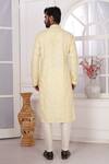 Shop_Arihant Rai Sinha_Yellow Silk Embroidery Kurta And Cream Aligadhi Pant _at_Aza_Fashions