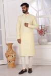 Arihant Rai Sinha_Yellow Silk Embroidery Kurta And Cream Aligadhi Pant _at_Aza_Fashions