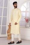 Buy_Arihant Rai Sinha_Yellow Silk Embroidery Kurta And Cream Aligadhi Pant 