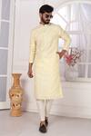 Buy_Arihant Rai Sinha_Yellow Silk Embroidery Kurta And Cream Aligadhi Pant _at_Aza_Fashions