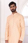 Shop_Arihant Rai Sinha_Peach Silk Embroidery Kurta Set _Online_at_Aza_Fashions