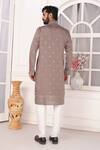 Shop_Arihant Rai Sinha_Embroidered Art Silk Brown Straight Kurta _at_Aza_Fashions