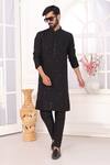 Buy_Arihant Rai Sinha_Black Silk Embroidery Art Straight Kurta _at_Aza_Fashions