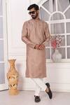 Shop_Arihant Rai Sinha_Brown Embroidered Art Silk Straight Kurta _Online_at_Aza_Fashions