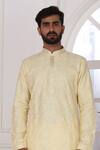 Arihant Rai Sinha_Yellow Embroidered Art Silk Straight Kurta _Online_at_Aza_Fashions
