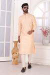 Arihant Rai Sinha_Peach Silk Embroidery Art Straight Kurta _at_Aza_Fashions