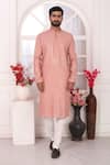 Arihant Rai Sinha_Peach Silk Embroidery Art Straight Kurta _Online_at_Aza_Fashions