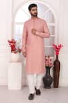 Buy_Arihant Rai Sinha_Peach Silk Embroidery Art Straight Kurta _Online_at_Aza_Fashions