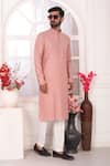 Arihant Rai Sinha_Peach Silk Embroidery Art Straight Kurta _at_Aza_Fashions
