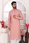 Buy_Arihant Rai Sinha_Peach Silk Embroidery Art Straight Kurta _at_Aza_Fashions
