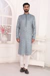 Arihant Rai Sinha_Blue Silk Embroidery Art Straight Kurta _Online_at_Aza_Fashions