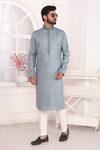 Buy_Arihant Rai Sinha_Blue Silk Embroidery Art Straight Kurta _Online_at_Aza_Fashions