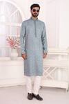 Buy_Arihant Rai Sinha_Blue Silk Embroidery Art Straight Kurta _at_Aza_Fashions