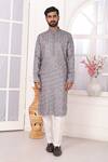 Shop_Arihant Rai Sinha_Gray Silk Embroidery Grey Art Straight Kurta _Online_at_Aza_Fashions