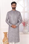 Arihant Rai Sinha_Gray Silk Embroidery Grey Art Straight Kurta _at_Aza_Fashions