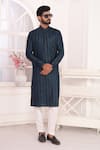 Shop_Arihant Rai Sinha_Blue Silk, Polyester Embroidery Art Straight Kurta _Online_at_Aza_Fashions