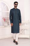 Arihant Rai Sinha_Blue Silk, Polyester Embroidery Art Straight Kurta _at_Aza_Fashions