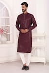 Buy_Arihant Rai Sinha_Wine Silk Embroidery Straight Kurta _Online_at_Aza_Fashions