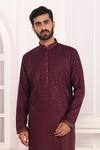 Shop Arihant Rai Sinha Wine Silk Embroidery Straight Kurta Online at Aza Fashions Shop_Arihant Rai Sinha_Wine Silk Embroidery Straight Kurta _Online_at_Aza_Fashions