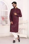 Shop_Arihant Rai Sinha_Wine Silk Embroidery Straight Kurta _at_Aza_Fashions