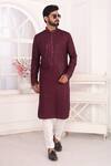 Buy_Arihant Rai Sinha_Wine Silk Embroidery Straight Kurta _at_Aza_Fashions