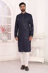 Buy_Arihant Rai Sinha_Blue Silk Embroidery Art Straight Kurta _Online_at_Aza_Fashions